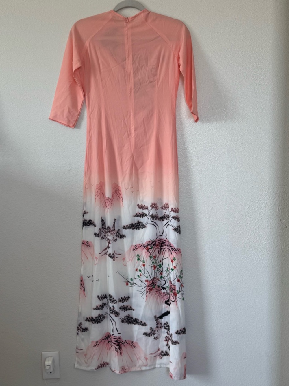 Ao Dai Vietnamese Dress Tunic Cherry Blossom Ombre Peach XS - Picture 5 of 10